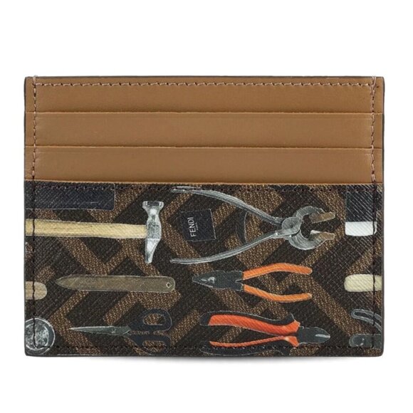 $380 FENDI 'Attrezzi (Tools) FF Logo' Leather / Canvas Card Case - Picture 1 of 1